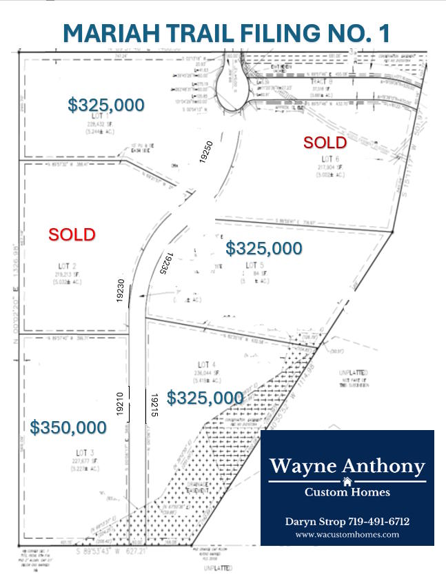 Plat Map of Mariah Trail Custom Home Lots in Colorado Springs Plat Map of Mariah Trail Custom Home Lots in Colorado Springs